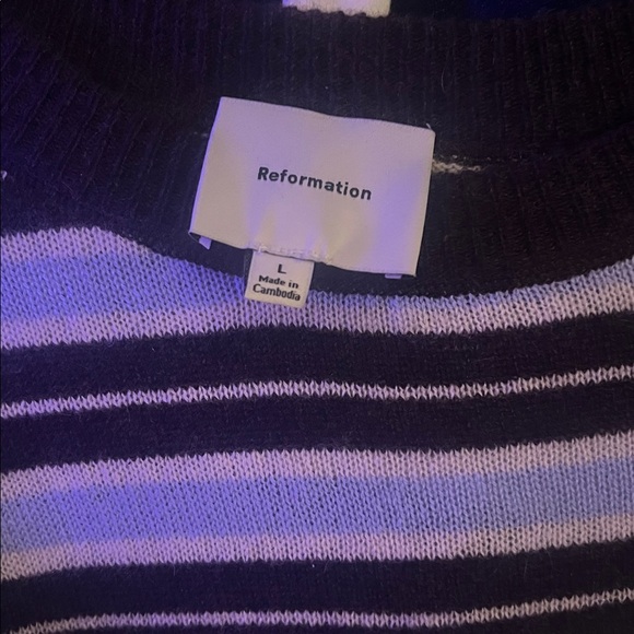 Reformation cashmere Striped boyfriend Sweater in brown and Light Blue - Picture 4 of 4